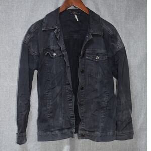 Free People Black Washed Denim Trucker Jacket Women’s XS